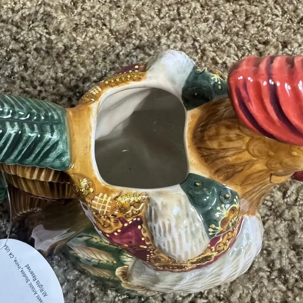 G De‎ Brechkt porcelain teapot Santa on Rooster ceramic hand painted 2008